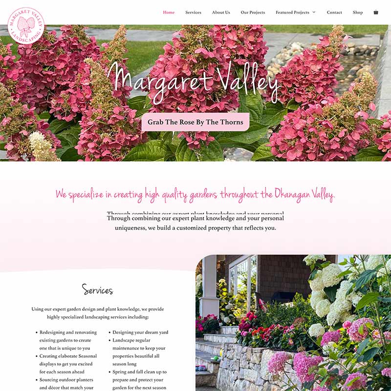 Sample of home page on Margaret Valley Landscaping's website